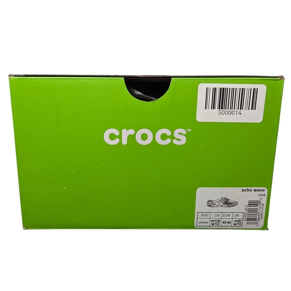 Crocs Echo‎ Wave Clog Mens 10 Women 12 Cork Brown Wavy Slip On Rubber Sandal NEW